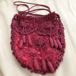 HANDMADE Magenta Crochet Cross-Body Bag w/ Tassels